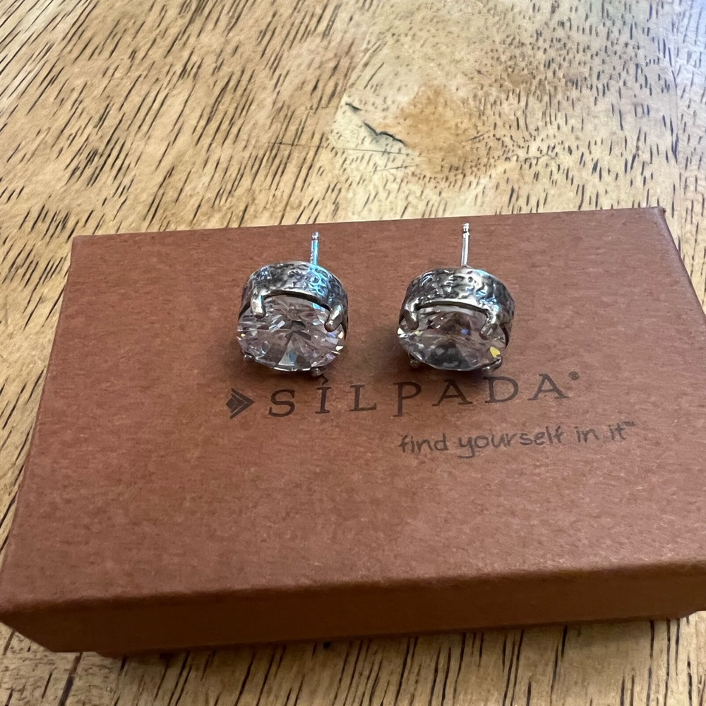 Silpada Sterling Silver CZ Crown Jewel Studs